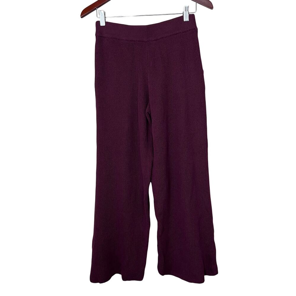 Free People Beach Burgundy Red Pull On Pant Knit Small High Waist Linen Blend
